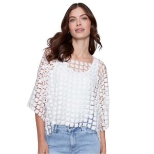 Charlie B Textured Crochet Flower Top Size XS White Shimmer Delicate Feminine